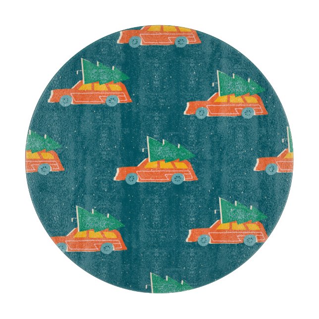 Tabla De Cortar Patrón de árbol de navidad del coche retro (Anverso)