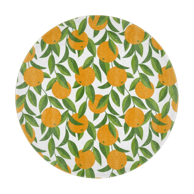 Tabla De Cortar Patrón de arte de árbol naranja sin foco. (Anverso)