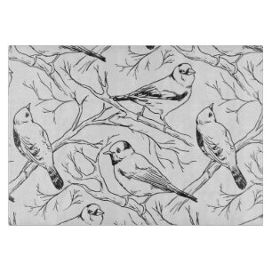Tabla De Cortar Patrón de arte lineal de aves norteamericanas mini