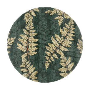 Tabla De Cortar Patrón de bosque de helechos de oro esmeralda