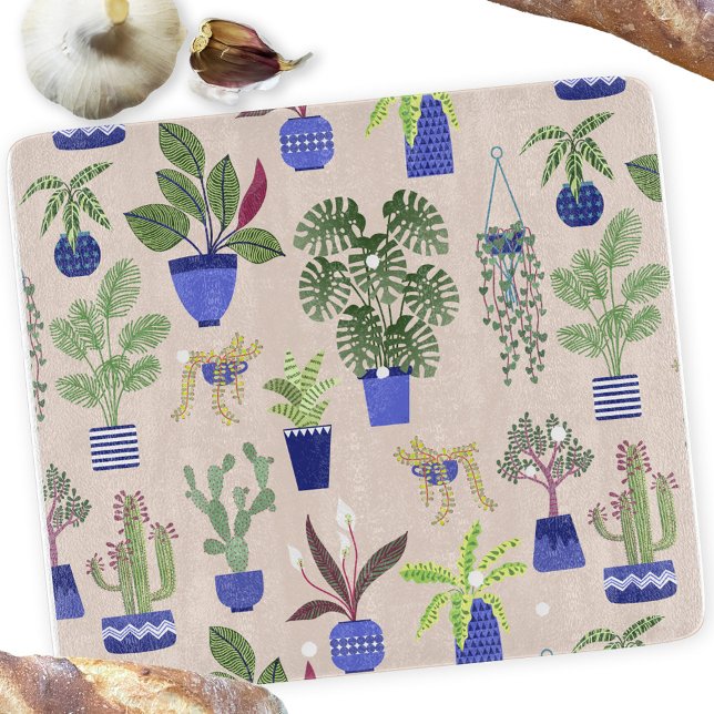 Tabla De Cortar Patrón de Cactus Succulent (Houseplant cactus and succulent pattern cutting board)