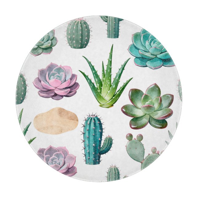 Tabla De Cortar Patrón de cactus suculento acuarela (Anverso)