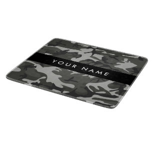 Tabla De Cortar Patrón de camuflaje gris, tu nombre, Personaliza