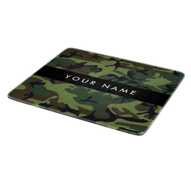 Tabla De Cortar Patrón de camuflaje verde, nombre, personalización (Borde)