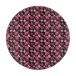 Tabla De Cortar Patrón de cereza coquette con lazo rosa Estética