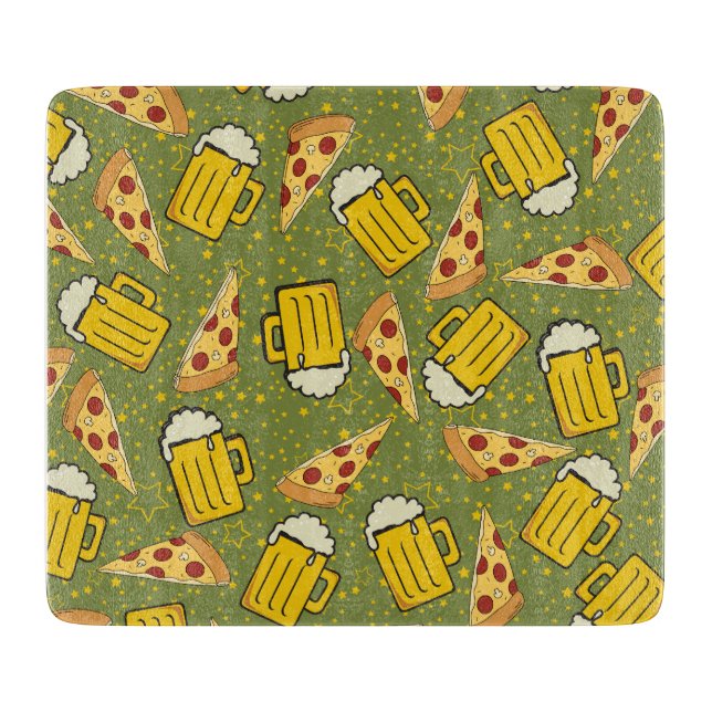 Tabla De Cortar Patrón de cerveza y pizza (Anverso)