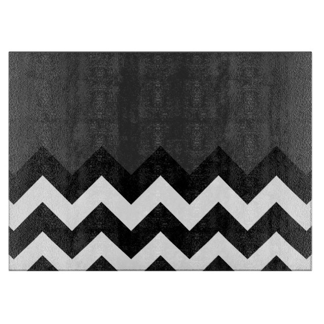 Tabla De Cortar Patrón de Chevron en Blanco y Negro (Anverso)
