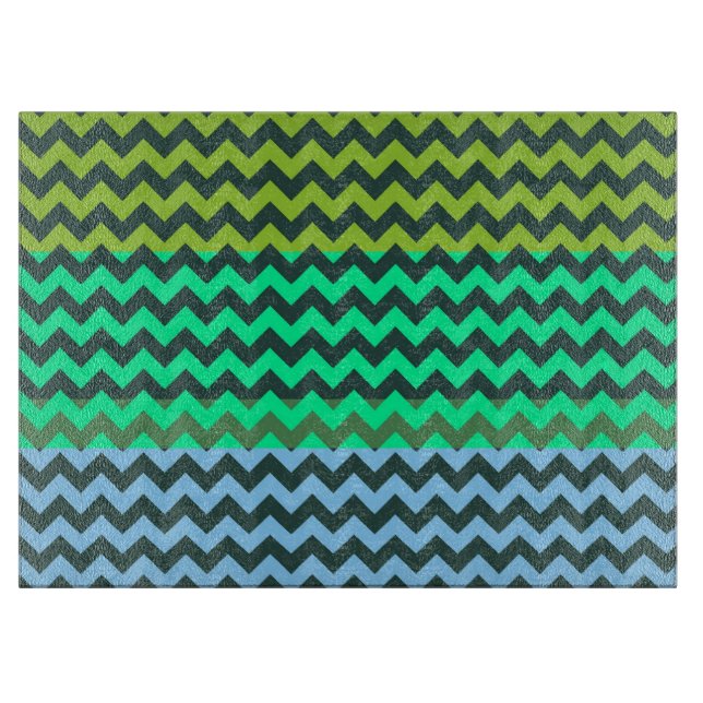 Tabla De Cortar Patrón de Chevron verde y turquesa (Anverso)