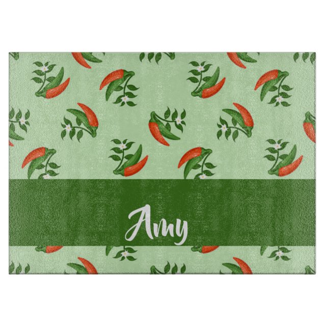 Tabla De Cortar Patrón de chile rojo y verde (Anverso)