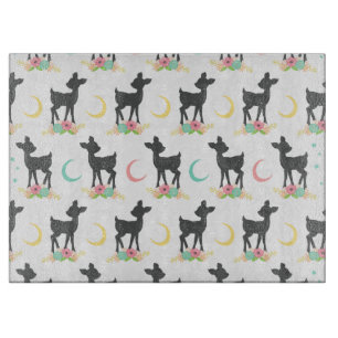 Tabla De Cortar Patrón de ciervos, venado bebé, boho, flores, luna