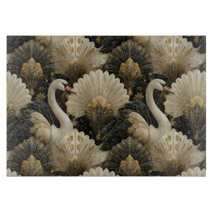 Tabla De Cortar Patrón de cisne Art Déco de lujo y filigrana dorad