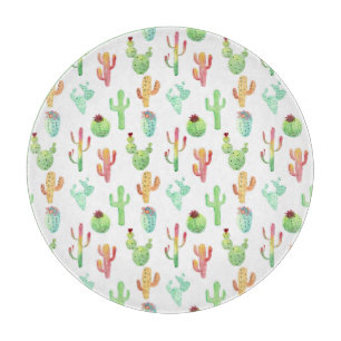 Tabla De Cortar Patrón de color de agua del cactus pastel