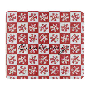 Tabla De Cortar Patrón de copo de nieve de comprobación rojo/bla