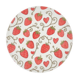 Tabla De Cortar Patrón de Corazón de Fresa Dulce y Caprichoso