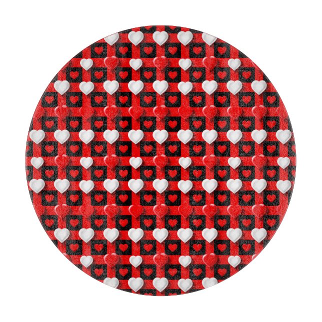 Tabla De Cortar Patrón de corazón rojo y blanco (Anverso)