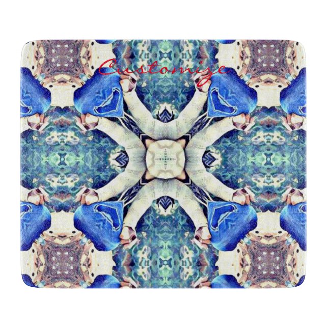 Tabla De Cortar patrón de corazones de mandala azul (Anverso)