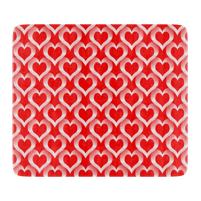 Tabla De Cortar Patrón de Corazones Rojos Blancos (Anverso)