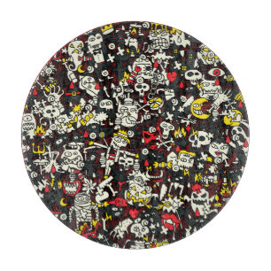 Tabla De Cortar Patrón de cosecha de Halloween Mini Doodle