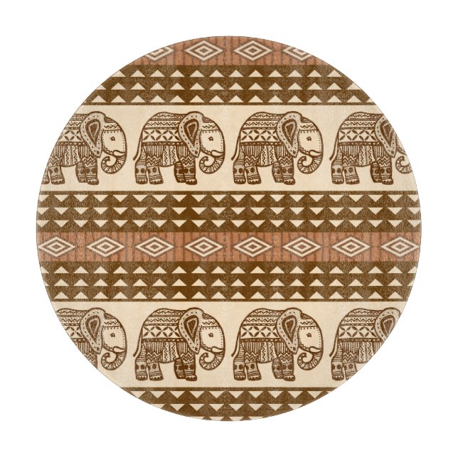 Tabla De Cortar Patrón de cosecha geométrica de elefantes étnicos (Anverso)