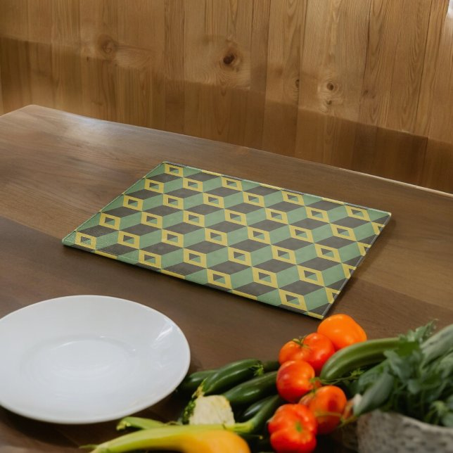 Tabla De Cortar Patrón de cuadrados de ilusión 3D (Chopping Board)
