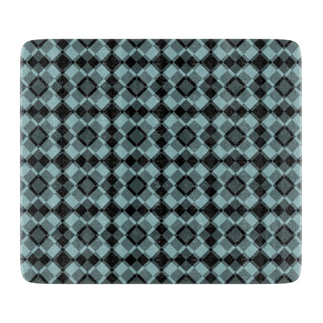 Tabla De Cortar Patrón de cuadros argyle azul negro (Anverso)