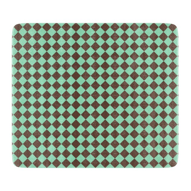 Tabla De Cortar Patrón de cuadros de diamante verde marrón (Anverso)
