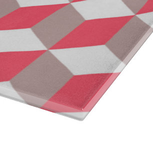 Tabla De Cortar Patrón de cubo isométrico en amapola y gris suave