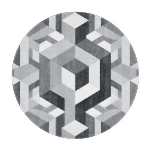 Tabla De Cortar Patrón de Cubo Isométrico Monocromo