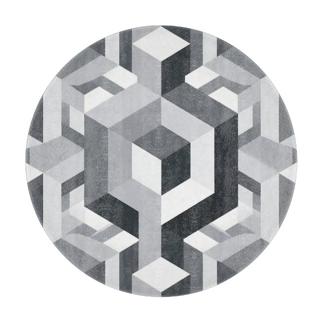 Tabla De Cortar Patrón de Cubo Isométrico Monocromo (Anverso)