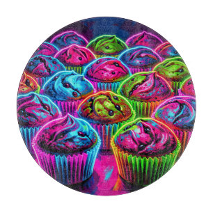 Tabla De Cortar Patrón de Cupcakes con Brillo de Neón
