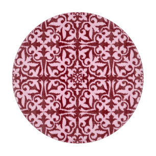 Tabla De Cortar Patrón de damasco de Ikat - Borgoña y rosa