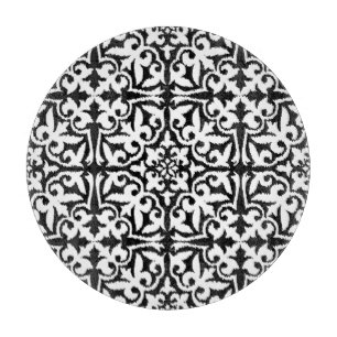 Tabla De Cortar Patrón de damasco Ikat - Blanco y Negro