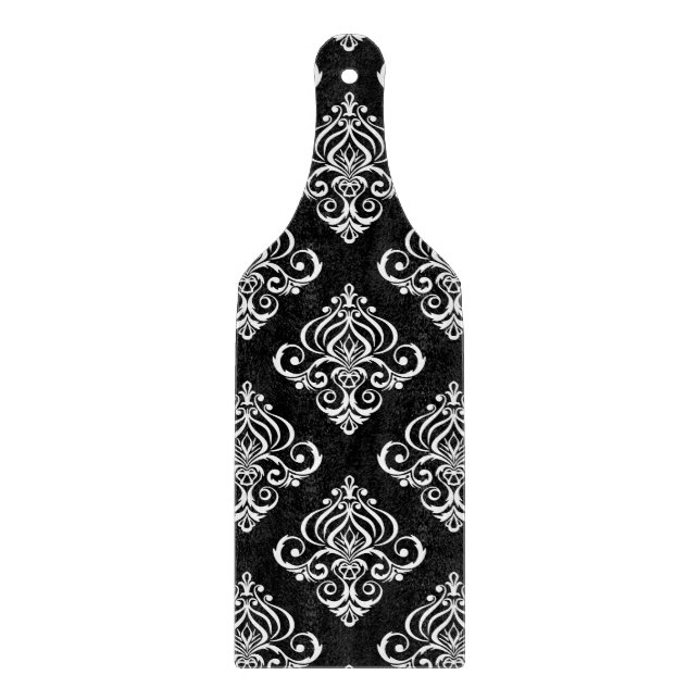 Tabla De Cortar Patrón de damasco negro y blanco personalizado (Anverso)