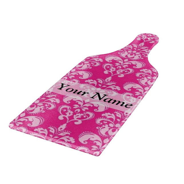 Tabla De Cortar Patrón de damasco rosa caliente (Borde)