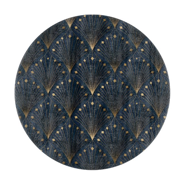Tabla De Cortar Patrón de deco azul y dorado (Anverso)