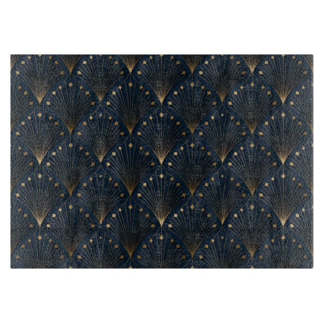 Tabla De Cortar Patrón de Deco Azul y Dorado (Anverso)