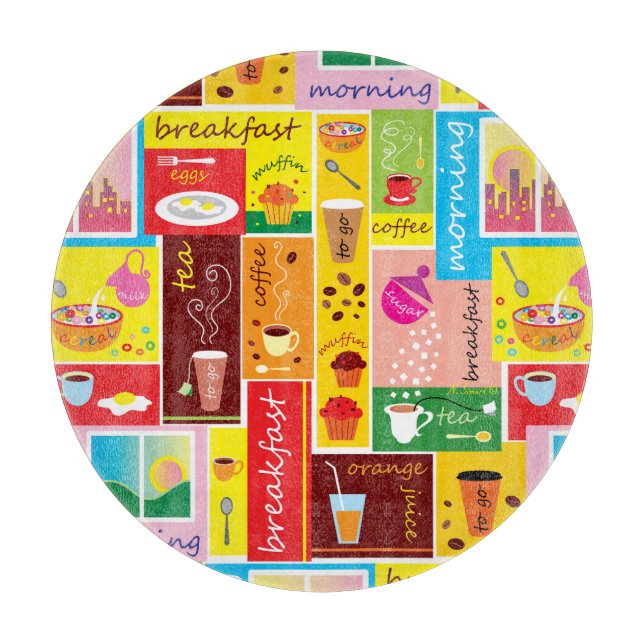 Tabla De Cortar Patrón de desayuno caprichoso  (Anverso)