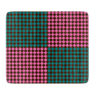 Tabla De Cortar Patrón de diamante de cuadros rosa azul verdoso ma