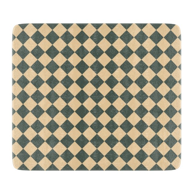 Tabla De Cortar Patrón de diamante de cuadros verde amarillo (Anverso)