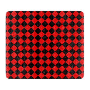 Tabla De Cortar Patrón de diamante de damero rojo y negro