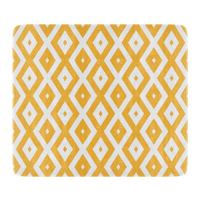 Tabla De Cortar Patrón de diamantes amarillo y blanco soleado (Anverso)
