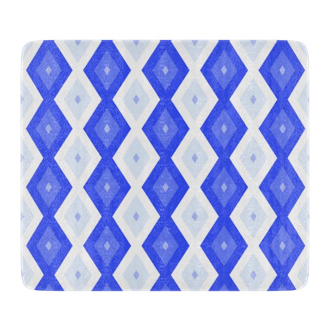 Tabla De Cortar Patrón de diamantes azul real (Anverso)