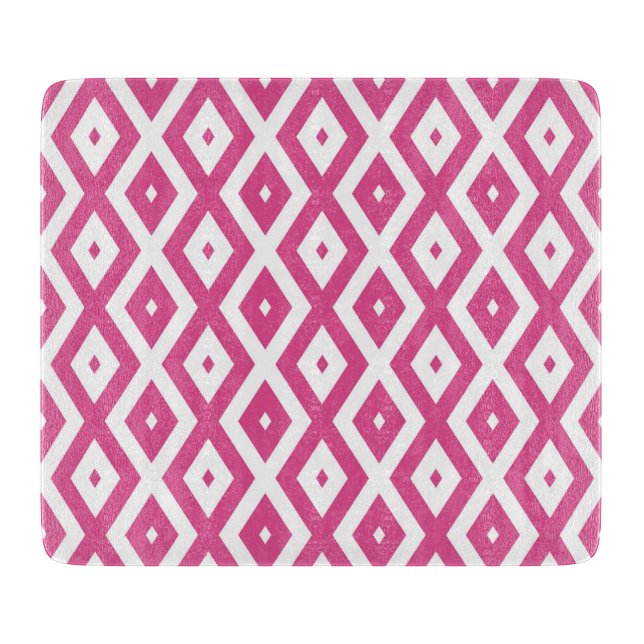Tabla De Cortar Patrón de diamantes rosa y blanco (Anverso)
