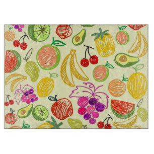 Tabla De Cortar Patrón de Doodle de Frutas
