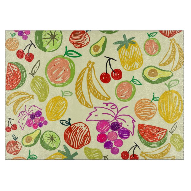 Tabla De Cortar Patrón de Doodle de Frutas (Anverso)