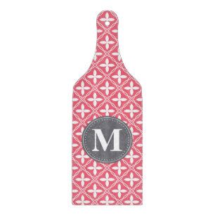 Tabla De Cortar Patrón de Entramado Floral Blanco Rosa Monogramado