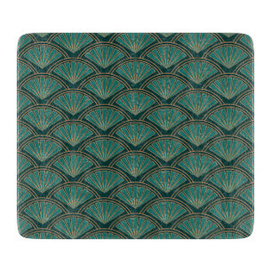 Tabla De Cortar Patrón de estilo Art Decó en color verde verde azu