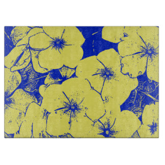 Tabla De Cortar Patrón de flor azul amarillo