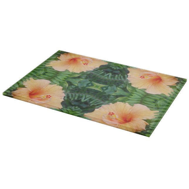 Tabla De Cortar Patrón de flor de Hibiscus naranja (Borde)