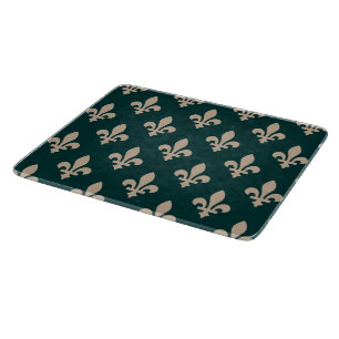 Tabla De Cortar Patrón de Flor de Lis, Crema Real Francesa sobre V